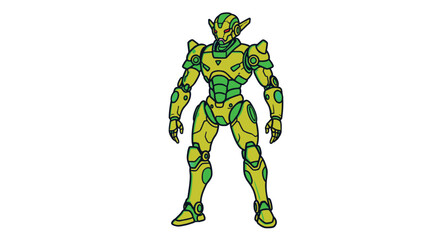 Clean and clear vector illustration of a futuristic gaming warrior robot.
