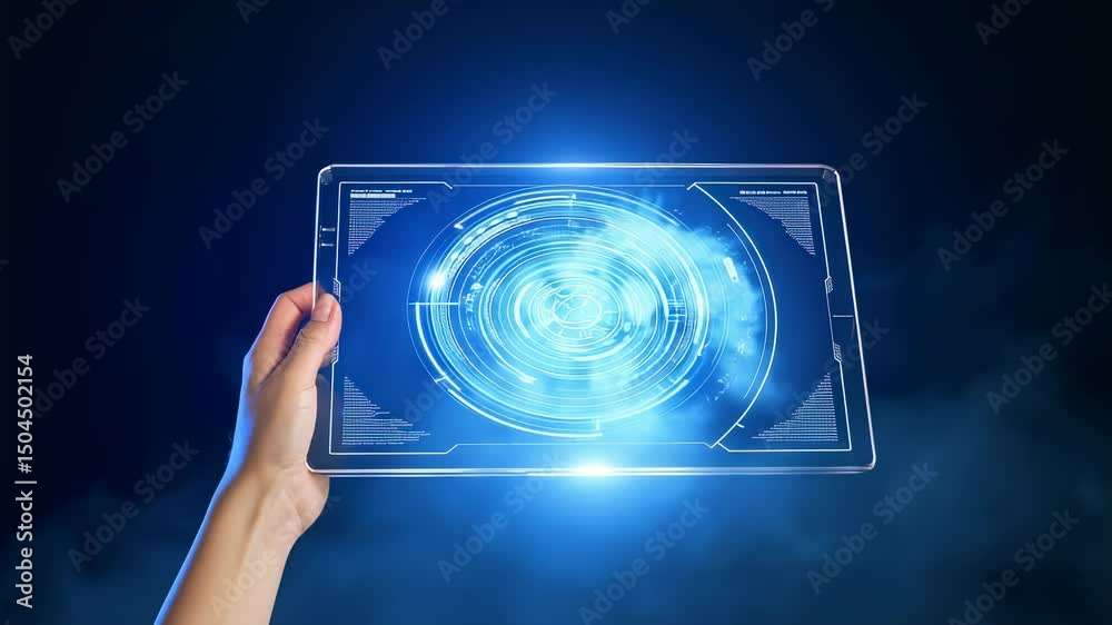 Aufkleber hands interacting with futuristic tablet interface