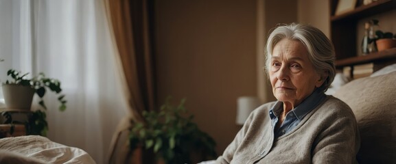 Seated in comfort, an aging woman radiates peace and warmth.







