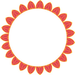 Decorative Mandala Frame 2 with Floral Petal Border, Circular mandala frame with Pink and yellow floral petal design on white background