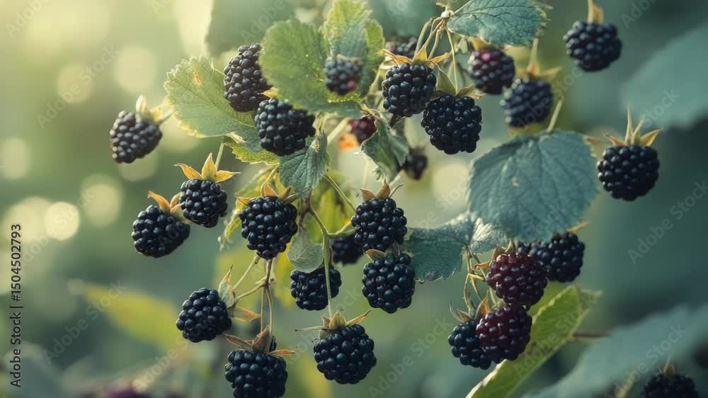 Poster a cluster of blackberries hangs from a tree branch, ripe and ready to eat