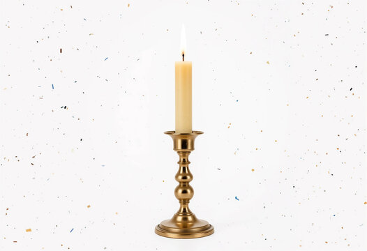 A candle is lit in a gold candlestick - Powered by Adobe