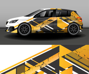 Car stickers design vector. Set of graphic abstract grey and yellow graphic stripes on white background for automobile, rally, racing car.