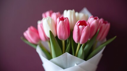 Fototapeta premium Bouquet of vibrant pink and white tulips.