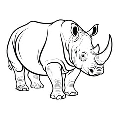 Javan Rhino in jungle Coloring Page, Silhouette, Vector, Illustration, Icon, Logo, White Background.