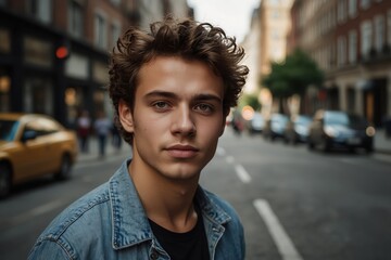City street portrait of a young man.
