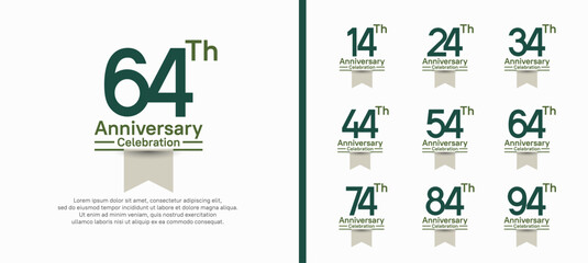 set of anniversary logo style with white ribbon. vector design green color for celebration
