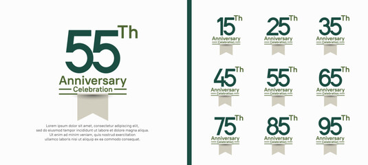 set of anniversary logo style with white ribbon. vector design green color for celebration
