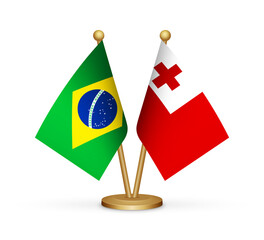 Brazil vs Tonga flags mockup 3d illustration. Versus table flags of Brazil and Tonga transparent png