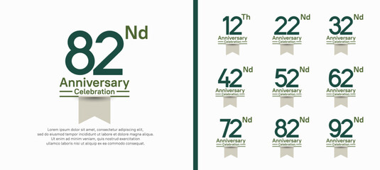 set of anniversary logo style with white ribbon. vector design green color for celebration