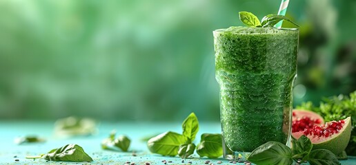 Refreshing green smoothie with figs and basil. Perfect for a healthy and delicious breakfast or snack.