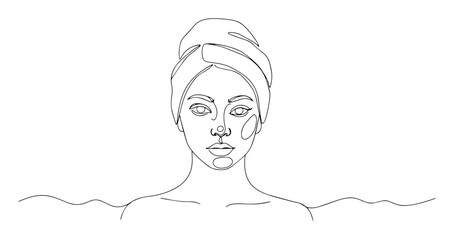 serene woman during spa in lineart with a minimalist touch