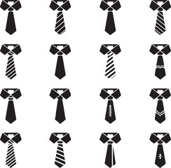 Simple modern black tie or neck tie icon set vector silhouette