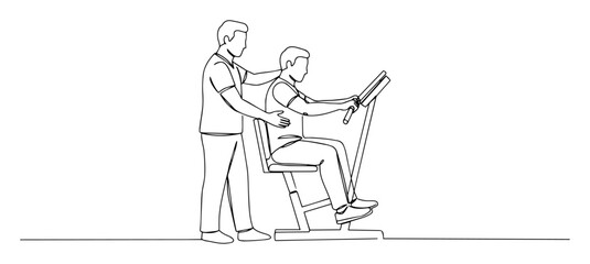 rehabilitation therapist helping patient exercise elegant monoline illustration