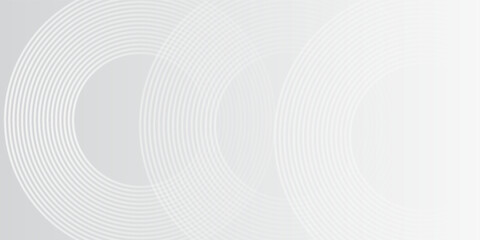 Simple white glowing geometric lines on gray background. Modern shiny blue circle modern art