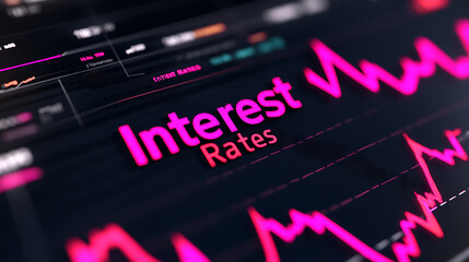 Visualizing Interest Rates: A dynamic financial graph showing the fluctuations of interest rates with bold text overlaid, creating a modern financial overview.