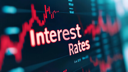 Visual representation of fluctuating interest rates, showcased on a digital display. Economic trends and financial markets depicted in a graph.