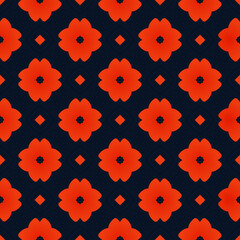 Decorative floral seamless pattern in vivid red on a dark background, suitable for packaging, invitations, or captivating social media graphics. 3600x3600 px high quality JPG background pattern
