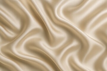 Fototapeta premium Elegant beige satin fabric with smooth folds and shiny texture creates a luxurious and soft background perfect for design and fashion themes.