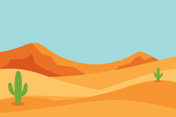 Fototapeta premium Solitary Cactus in Sandy Desert Landscape Vector