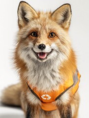 Humorous Red Fox Mascot: Smiling Bipedal Wildlife in Eco-Friendly Clothing and Colorful Apparel