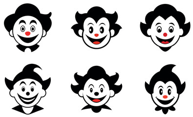 Fototapeta premium Cartoon Clown Faces in Black and White