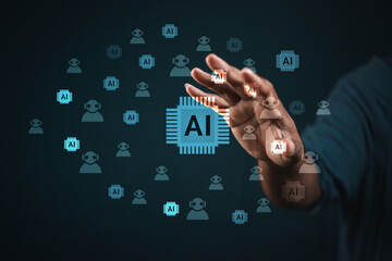 Concept AI Silhouette Engineer Development Artificial Intelligence, Cloud, Big Data, Brain, Cyber ​​Communications Business, Deep Learning,Technology Innovation	
