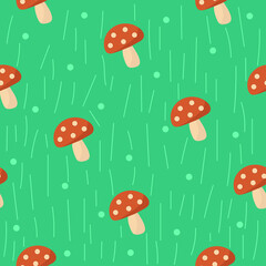  Mint Green Seamless Mushroom Pattern