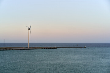  Windmill Power Generator at Sunrise by Trelleborg's Ferry Port, Sweden