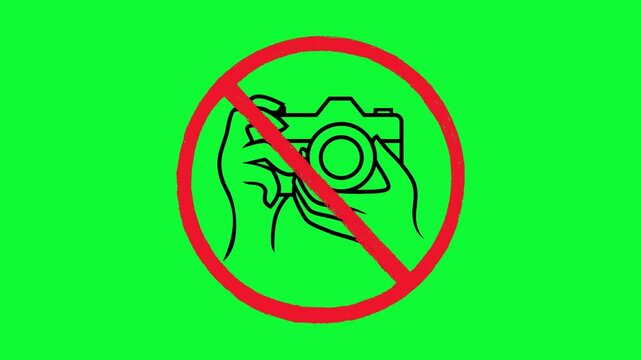 4K No Camera Zone Animated Signage: Restricted Photography & Video Prohibition Symbol for Privacy & Security Footage, Green Screen Chroma Key