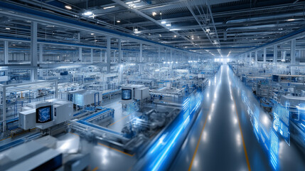 Automated factory showcasing AI-driven robotics and seamless operations