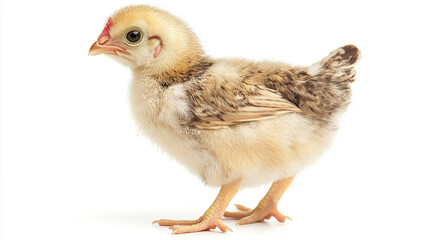 Obraz premium Bantam chicken or farm rooster standing isolated on white background, domestic poultry bird