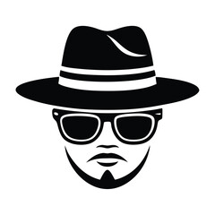 a man face with hat and sunglass vector silhouette