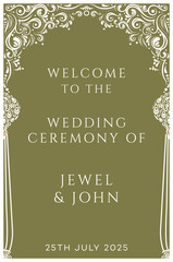Wedding Ceremony Vector Signage Olive color Marriage sign Wedding welcome signage
