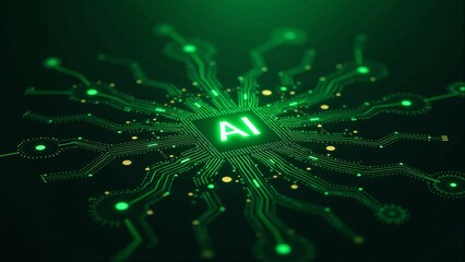 Glowing Ai Microchip Circuit Green Abstract