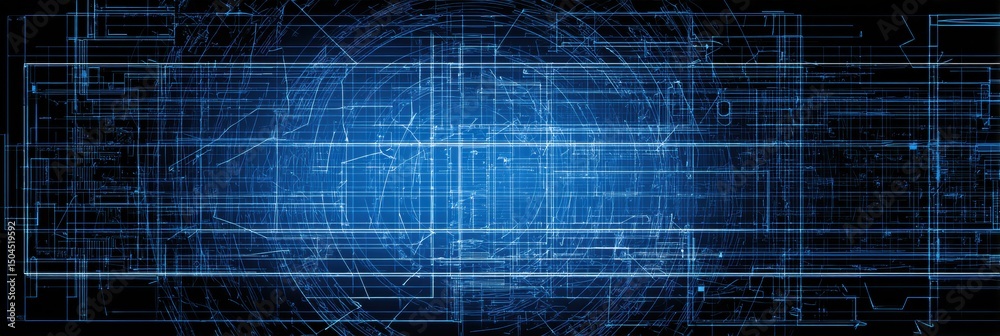 Poster blueprint background with glowing lines creating a dynamic visual effect in a technology-themed desi