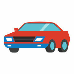 Vector flat illustration of a happy young woman driver sitting rides in his red car. Design concept of buy a new car