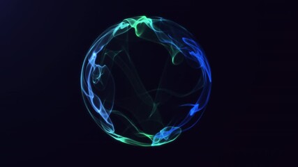 Futuristic glowing energy sphere with flowing neon light waves rotating in dark space. Abstract 3D plasma orb loop animation in blue and green colors for sci-fi, quantum AI, and digital technology - Powered by Adobe