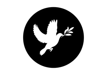 Paz globlal. Paloma blanca de la paz volando con una rama de laurel en el pico. Día de la paz