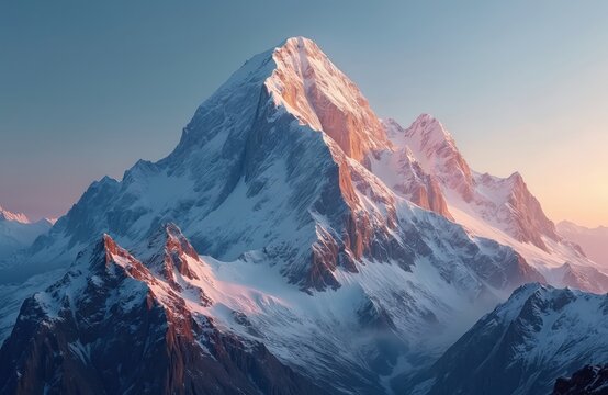 Majestic mountain peak covered snow at dusk. Scenic panoramic landscape view of the Alps, perfect for tourism, travel, trekking and alpinism. High snowy peaks. - Powered by Adobe