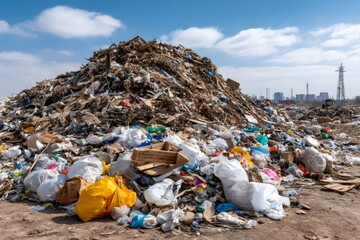 Huge pile of garbage polluting the environment near the city