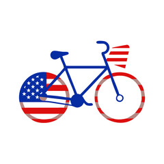 Fototapeta premium USA bicycle icon with flag colors, Independence Day celebration