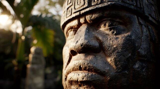 Majestic olmec head sculpting conveying ancient history and culture