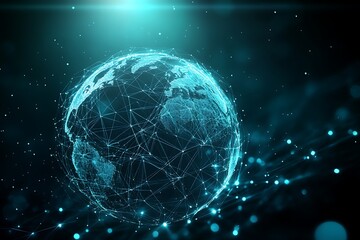 Obraz premium Global Network Interconnected World, Data Visualization, Digital Globe