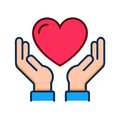 Fototapeta premium Hands Presenting Heart Icon - Care, Love, and Compassion Symbol
