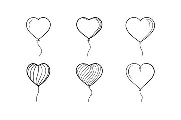 Heart shaped balloons drawing silhouette on white background
