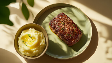 Plate of meat and mashed potatoes