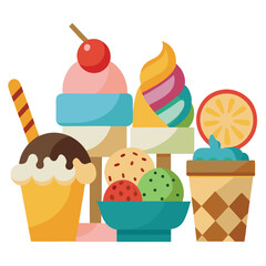 Ice cream food  set isolated on white background