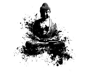 Fototapeta premium buddha in meditation pose with grunge ink background
