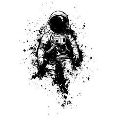 Fototapeta premium astronaut floating in space with splattered ink silhouette